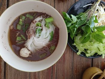 High angle view of food in bowl on table