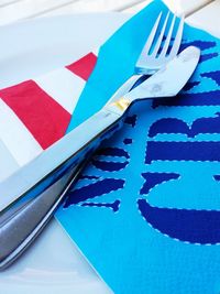 Close-up of flags on table