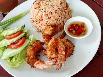 High angle view of food in plate