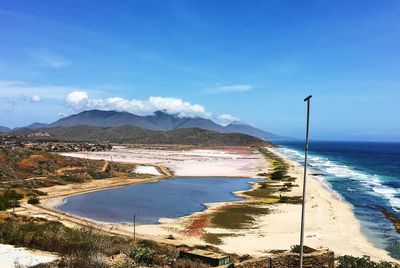 Scenic view of sea against blue sky