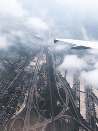 High angle view of bridge and buildings in city