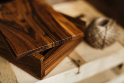 High angle view of open book on table