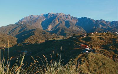 Scenic view of mountains against clear sky