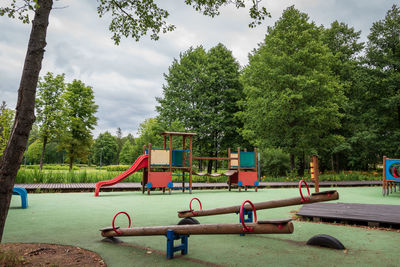 Playground in the spa park in busko-zdrój. colorful playground equipment 