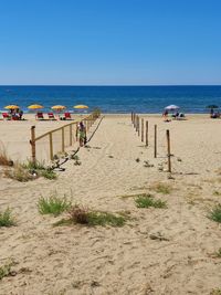 Scenic view of beach against clear sky