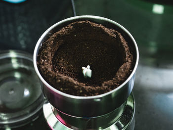 High angle view of coffee on table