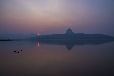 Scenic view of lake against sky during sunset