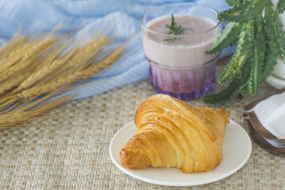 High angle view of breakfast on table