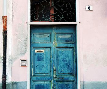 Closed door of building