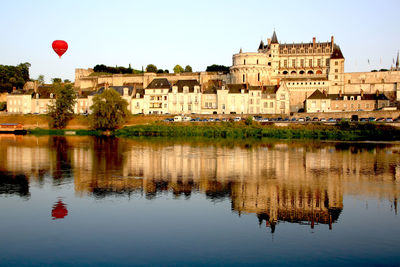 Reflection of buildings in lake