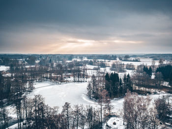 Aerial view of city during winter