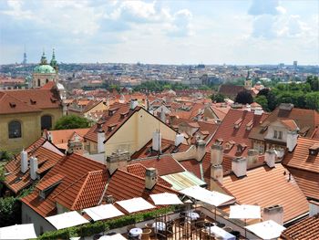 High angle view of townscape against sky