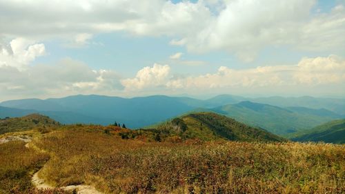 Scenic view of landscape against cloudy sky