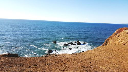 Scenic view of sea against clear sky