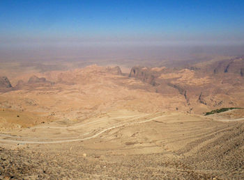 High angle view of desert land against sky