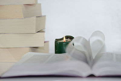 Close-up of books on table