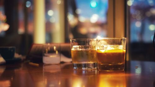 Close-up of beer glass on table