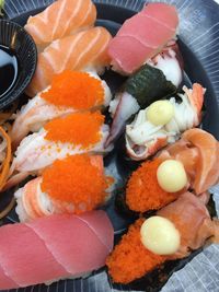 High angle view of sushi in plate