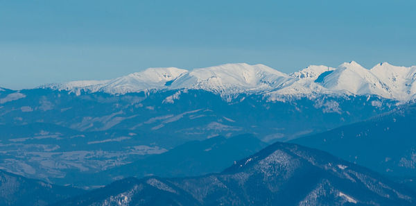 Scenic view of snowcapped mountains against sky