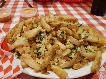 Close-up of burger in plate on table