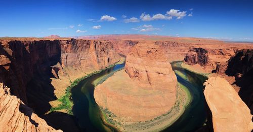 Panoramic view of horseshoe bend rock formation against sky. page, arizona. colorado river