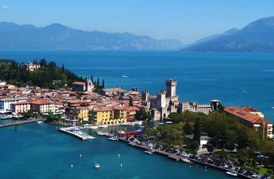 High angle view of city by lake garda 