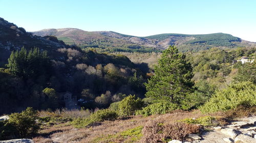 Scenic view of mountains against clear sky