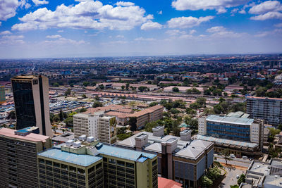 High angle view of cityscape against sky