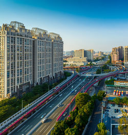 High angle view of city street