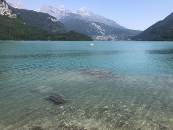 Scenic view of sea against mountains