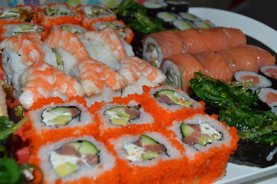 Close-up of sushi served in plate