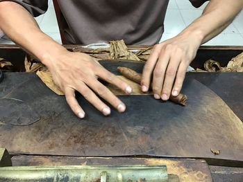 Woman hands on table