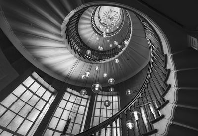 Directly below shot of spiral staircase in building