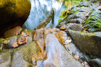 Close-up of waterfall in river