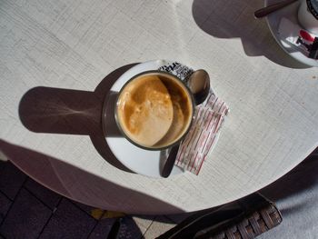 High angle view of coffee on table