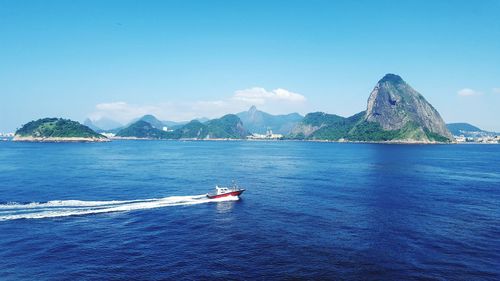 Scenic view of sea against blue sky