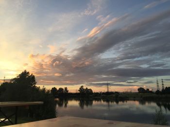 Scenic view of lake against sky during sunset