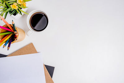 High angle view of coffee cup on table