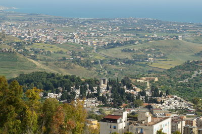 High angle view of buildings in city