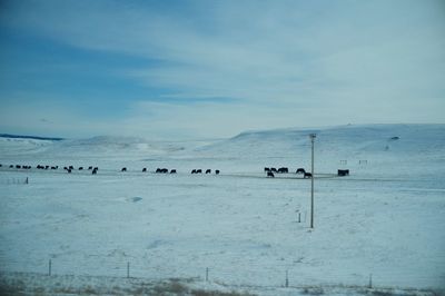 Scenic view of snow covered landscape against sky