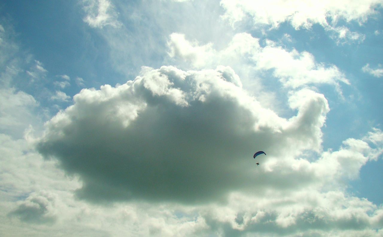 LOW ANGLE VIEW OF PEOPLE FLYING IN SKY