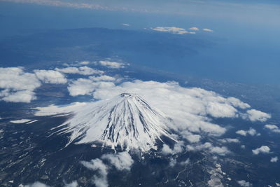 Aerial view of snowcapped mountains against sky