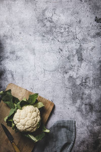 High angle view of bread on cutting board