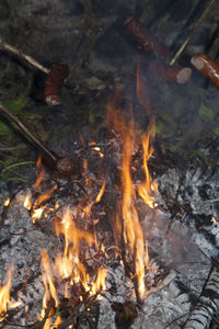 High angle view of bonfire