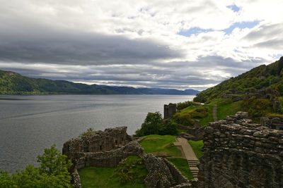 Scenic view of sea against cloudy sky