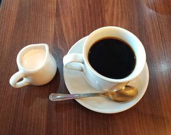 High angle view of coffee on table