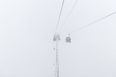 Overhead cable cars during foggy weather