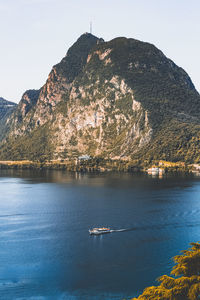 Scenic view of lake against mountain range