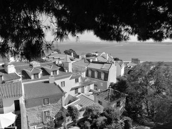 High angle view of town against sky