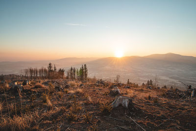 Fairy tale sunrise in beskydy mountains near frydlant of ostravice.